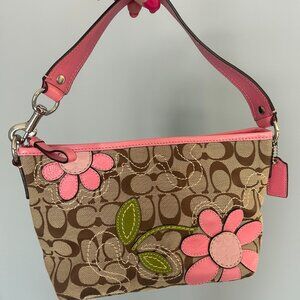 Vintage RARE Coach Tan Monogram with Pink Leather Daisy Bleecker Bag